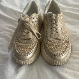 Woven Cream Women’s Sneakers - Casual Lace-Up Comfort